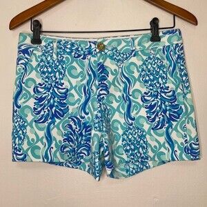 Lilly Pulitzer womens 0 XS Blue pineapple print chino shorts 4.5" inseam stretch
